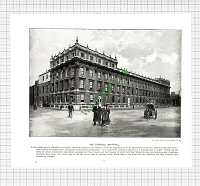 X87) Pall Mall London  / The Treasury Whitehall - c.1900 Book Print