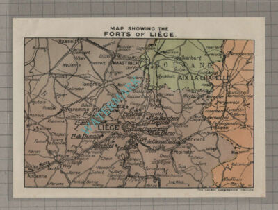 C3922) Small Map Showing The Forts Of Liege Great War WW1 - c.1918 Print