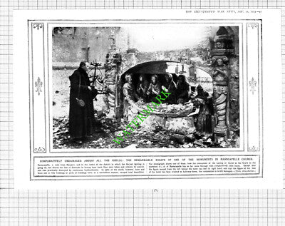 Ramscapelle Church Damage World War One WW1   - 1914 Cutting/ Print