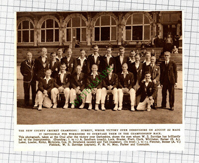 C3420) Surrey Cricket Derbyshire WS Surridge Bedser Fishlock - 1952 Cutting