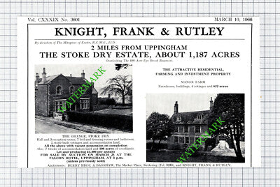The Grange Stoke Dry Uppingham Marquess of Exeter Sale Advert - 1966 Cutting