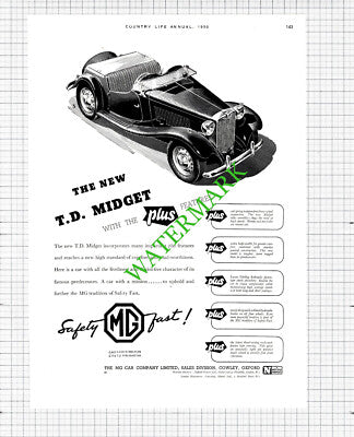 Morris Car / MG TD Midget Advert - 1950 Cutting