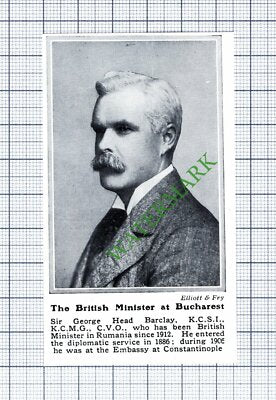 Sir George Head Barclay British Minister Bucharest Rumania - 1915 Cutting