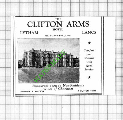 The Clifton Arms Hotel Lytham Lancashire Jackson Small Advert - 1964 Cutting