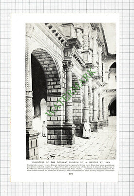 Convent Church of La Merced Lima   - c.1930s Cutting / Print