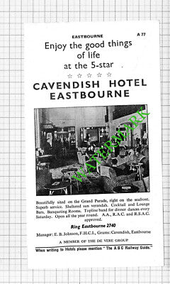 Cavendish Hotel Eastbourne EB Johnson Advert - 1964 Cutting