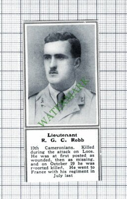 Lt R G C Robb 10th Cameronians Loos WW1 -1915 SMALL Cutting