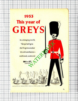 Greys Virginia Tobacco Cigarettes Small Advert  - 1953 Cutting