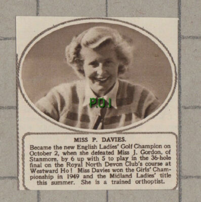 Miss P Davies Ladies Golf Champion Westward Ho - 1952 SMALL News Clipping