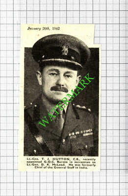 Lt Gen T J Hutton Burma World War Two WW2 -1942 Small Cutting