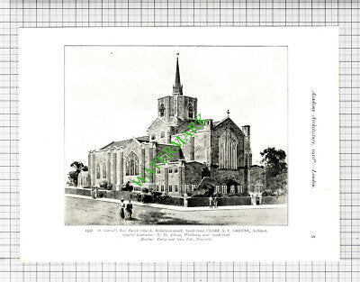St Gabriel's Church Bishopwearmouth / St Wifrid Kirkby in Ashfields - 1910 Print