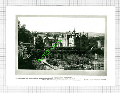 Abbotsford Sir Walter Scott Library and Garden - 1920's Cutting / Print