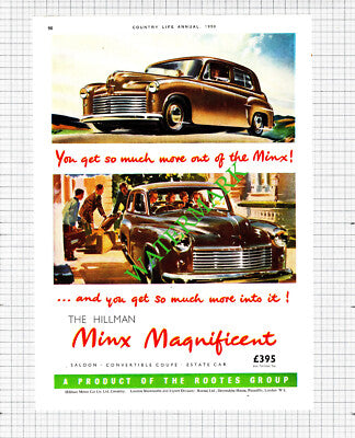 Hillman Minx Magnificent Car  / Ovaltine Dairy Egg Farm Advert - 1950 Cutting