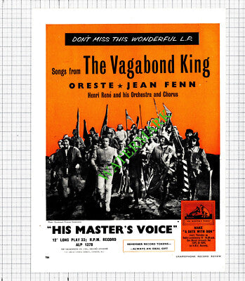 Victoria De Los Angeles HMV / The Vagabond King Henri Rene ADVERT - 1956 Cutting