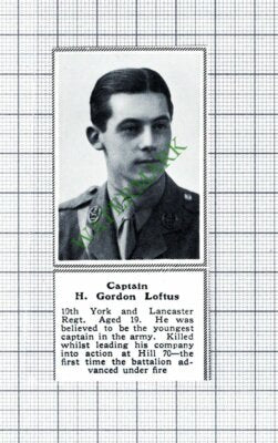 Captain H Gordon Loftus 10th York and Lancaster Hill 70 - 1915 Small Cutting