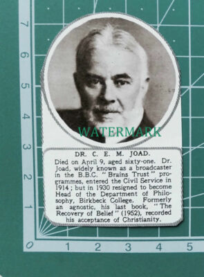 C4424) Dr C E M Joad Obituary BBC Broadcaster Birkbeck College 1953 Clip SMALL!