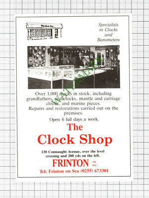 The Clock Shop Frinton Essex Advert - 1988 Cutting