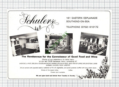 C8003) Schulers Restaurant Southend Essex  - 1976 Cutting