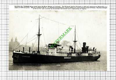 Dutch Oil Tanker Ship DORDRECHT - 1930s Cutting