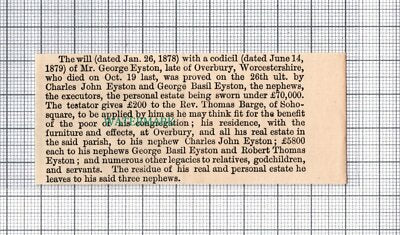 C5228) Mr George Eyston Overbury Worcestershire - 1880 Cutting