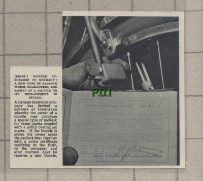 C794) Bicycle Insurance Padlock Germany - 1951 Cutting