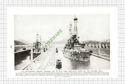 Panama Canal Gatun Lock US Battleship - c.1930s Cutting / Print