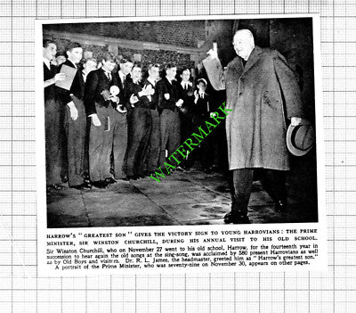Harrow School Winston Churchill Dr R L James  - 1953 Small Cutting