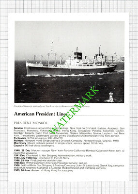 America President Lines Ship PRESIDENT POLK / PRESIDENT MONROE - 1980s Cutting