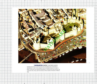 Caerphilly Castle Wales / Caernarfon Castle Aerial View - 1990s Cutting / Print