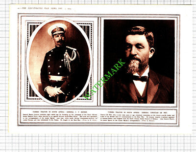 General C F Beyers  Christian De Wet South Africa WW1  - 1914 Cutting / Print