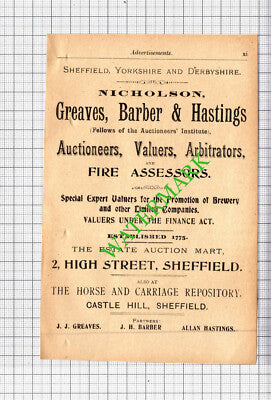 Nicholson Greaves Barber and Hastings Sheffield Small Advert - 1905 Cutting