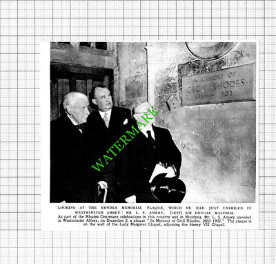 Rhodes Memorial Westminster Abbey LS Amery Dougal Malcolm - 1953 Small Cutting