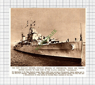 C8128) New Zealand Cruiser Ship HMNZS BELLONA Portsmouth - 1952 Cutting