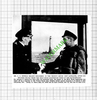 Mr L G Newble Trinity House Ship Satellite Wolf Rock Lighthouse  - 1953 Cutting