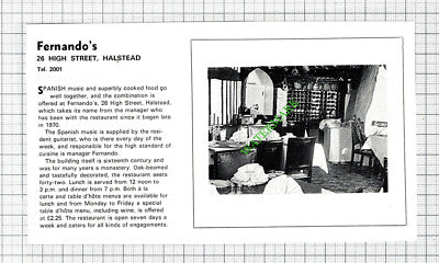 Fernando's Restaurant Halstead Essex Advert - 1971 Cutting