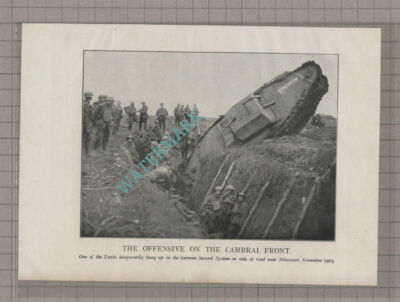 C3902) A Tank Temporarily Hung Up Ribecourt Cambrai Front Great War - c.1918