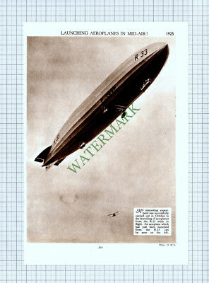 9187) Launcing Aeroplanes From Airship  R33 - 1930s Cutting