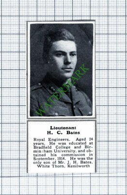 Lt H C Bates White Thorn Kenilworth Royal Engineers WW1 - 1915 Small Cutting