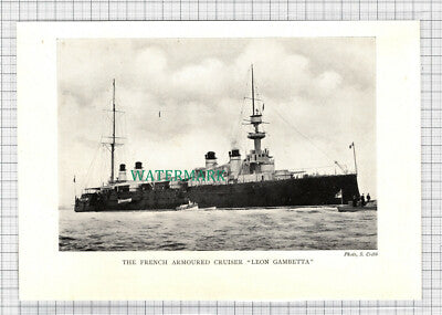 C3673) French Armoured Cruiser Ship LEON GAMBETTA - c.1920s Clip