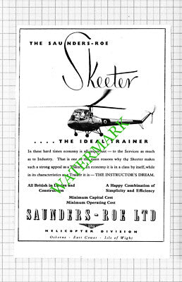 The Saunders-Roe Skeeter Helicopter Advert - 1953 Cutting