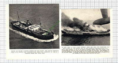 BLACK GULL Ship Fire Long Island GRIPSHOLM -   1952 Cutting