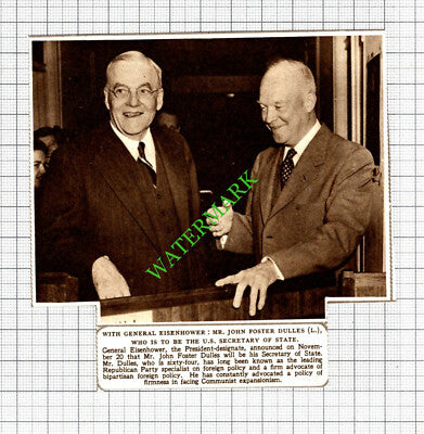 John Foster Dulles US Secretary Of State  - 1952 Cutting