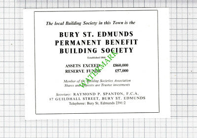 Bury St Edmunds Building Society Raymond Spanton Small Advert - 1964 Cutting