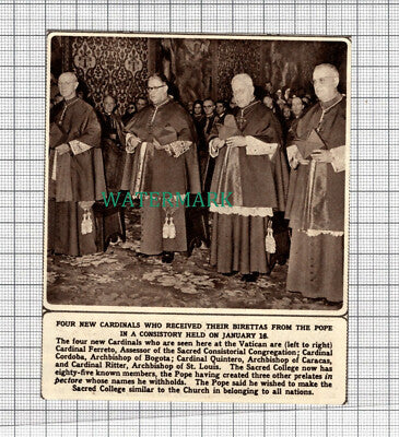 C2937) Four New Cardinals Vatican Ferreto Cordoba Quintero Ritter - 1961 Clip