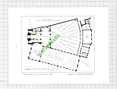 Public Library York Plan Brierley / Watford Public Library - 1929 Book Print