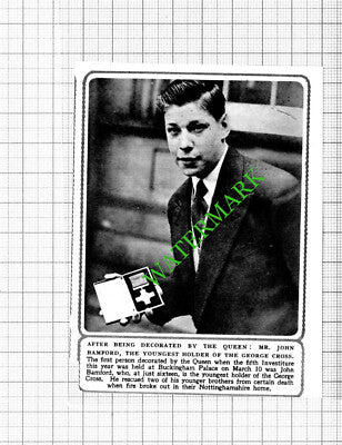 Mr John Bamford Youngest Holder George Cross Nottinghamshire - 1953 Cutting