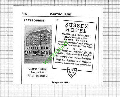 Sussex Hotel Eastbourne / Queen's Hotel Small Advert - 1964 Cutting
