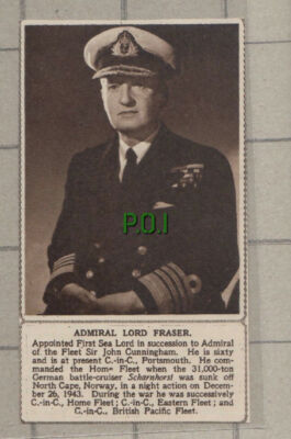 C1050) Admiral Lord Fraser First Sea Lord - 1948 Cutting