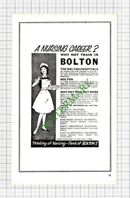 Nursing Advert Bolton Hospitals Yorkshire  - 1962 Cutting