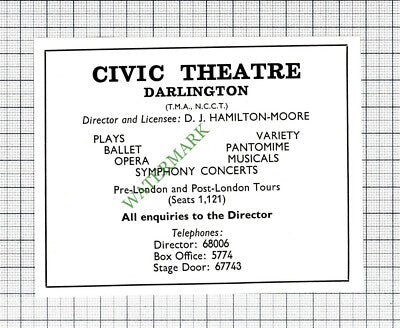 Civic Theatre Darlington Advert DJ Hamilton-Moore - 1968 Cutting
